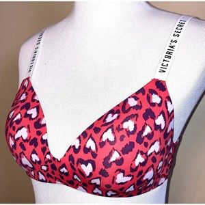 Victoria's Secret T-shirt Bra Sz 32C Red with White Hearts Seamless Convertible